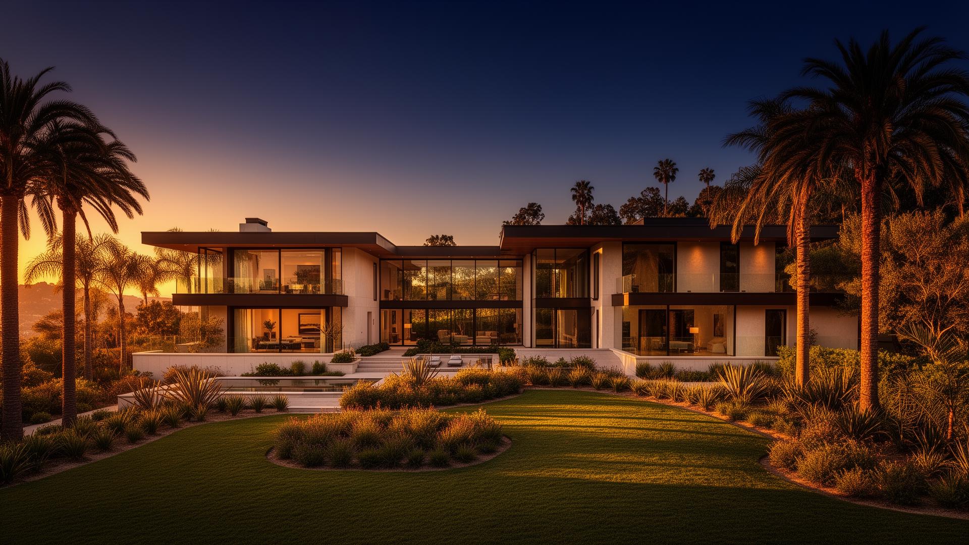 Luxury California home at golden hour